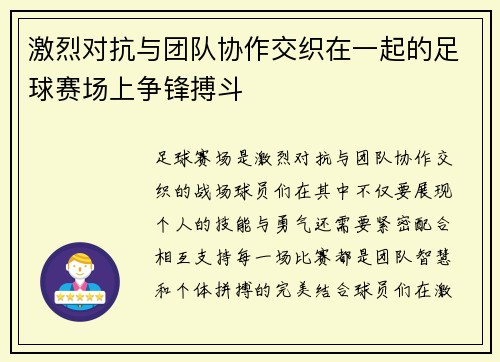 激烈对抗与团队协作交织在一起的足球赛场上争锋搏斗