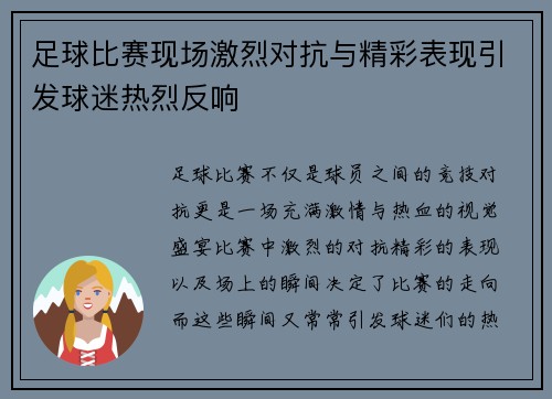 足球比赛现场激烈对抗与精彩表现引发球迷热烈反响