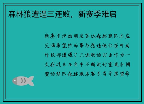 森林狼遭遇三连败，新赛季难启