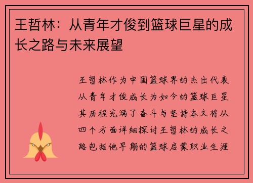 王哲林：从青年才俊到篮球巨星的成长之路与未来展望