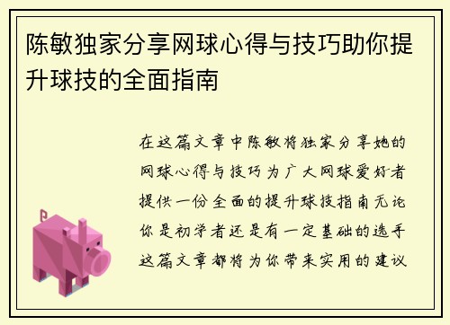 陈敏独家分享网球心得与技巧助你提升球技的全面指南